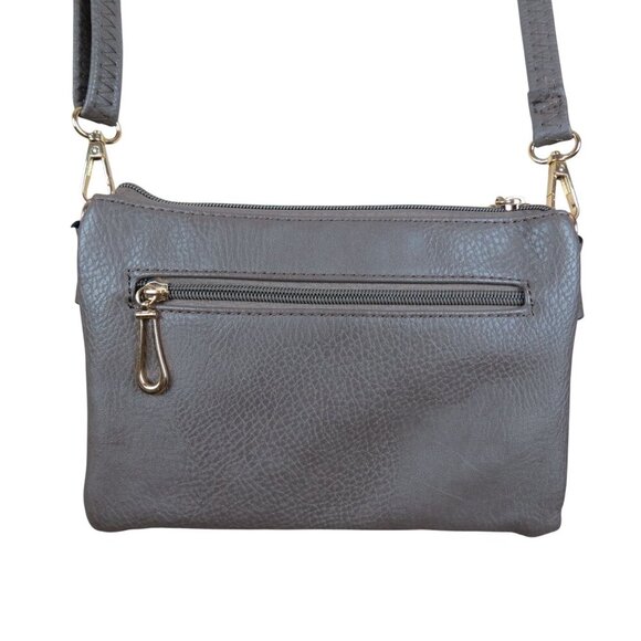 Women's Gray Vegan Leather Crossbody Bag Card Slots Zip Pocket Adjustable - Picture 4 of 8